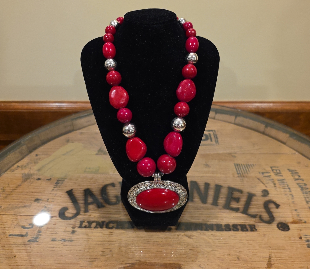 Elegant Red and Silver Necklace